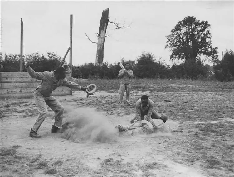 Wartime engineers playing a ball game